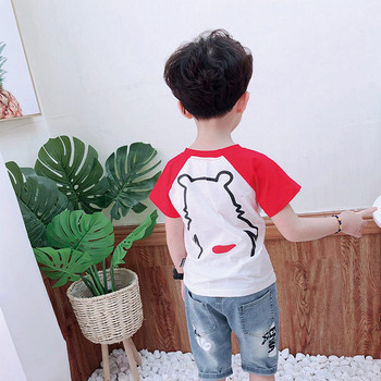 Детска тениска за момчета в два цвята с апликация и О-образно деколте