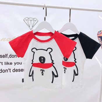 Детска тениска за момчета в два цвята с апликация и О-образно деколте