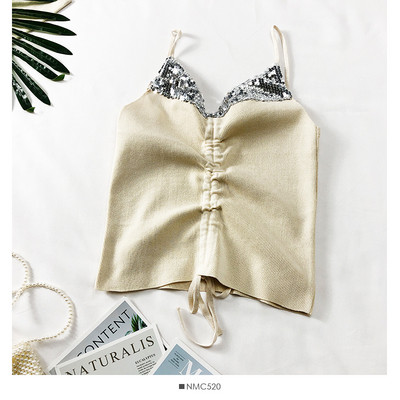 Modern női felső, vékony pántokkal és flitterekkel, három színben