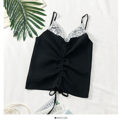 Modern női felső, vékony pántokkal és flitterekkel, három színben