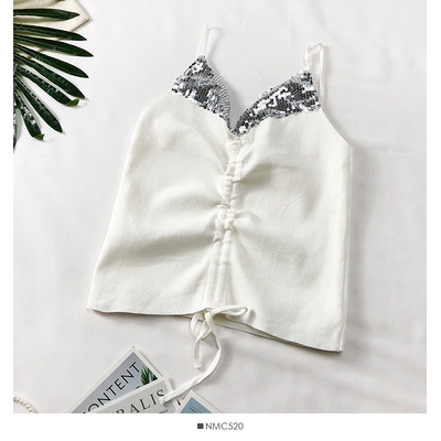 Modern női felső, vékony pántokkal és flitterekkel, három színben