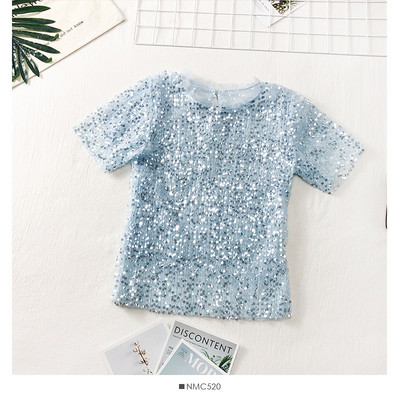 Modern női blúz rövid ujjal és flitterekkel, négy színben