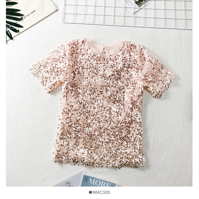 Modern női blúz rövid ujjal és flitterekkel, négy színben