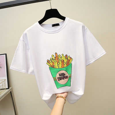 Modern női póló széles modell fekete-fehér flitterekkel