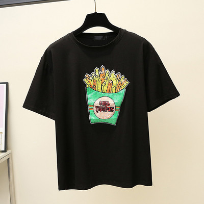 Modern női póló széles modell fekete-fehér flitterekkel