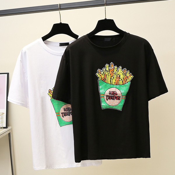 Modern női póló széles modell fekete-fehér flitterekkel