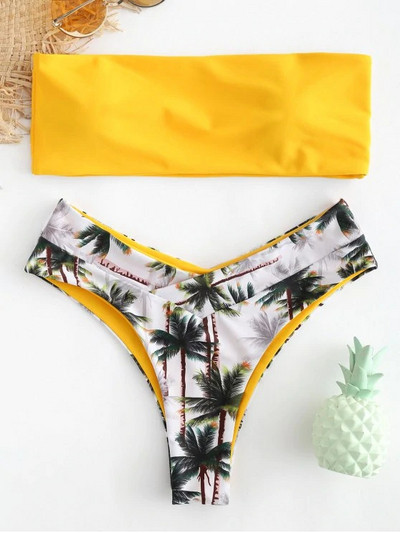 Kétrészes fürdőruha sárga és zöld színben