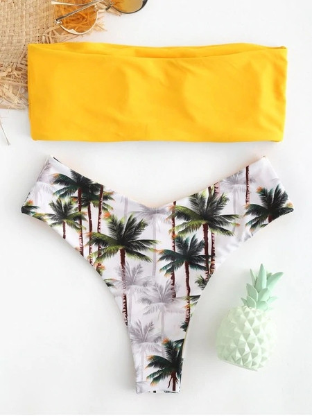 Kétrészes fürdőruha sárga és zöld színben
