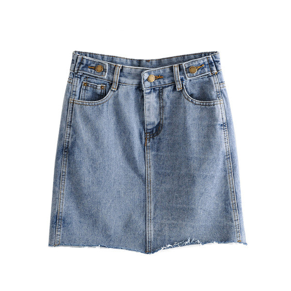 Stílusos női szoknya kék színben, szakadt motívumokkal