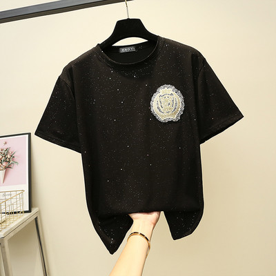 Modern női blúz rövid ujjú, O-nyakú fehér és fekete színben