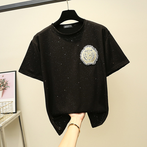 Modern női blúz rövid ujjú, O-nyakú fehér és fekete színben