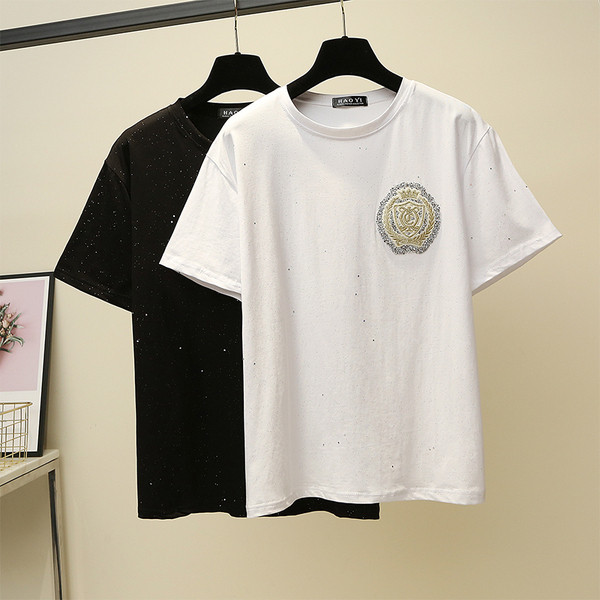 Modern női blúz rövid ujjú, O-nyakú fehér és fekete színben