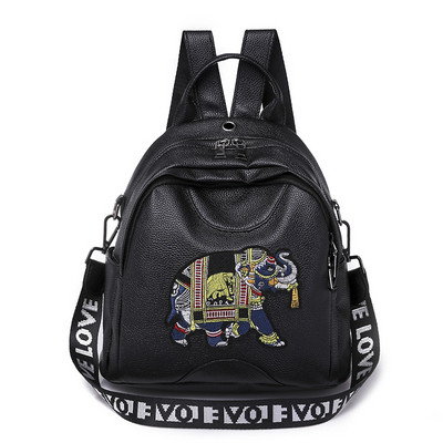 Női alkalmi hátizsák fehér és fekete hímzéssel