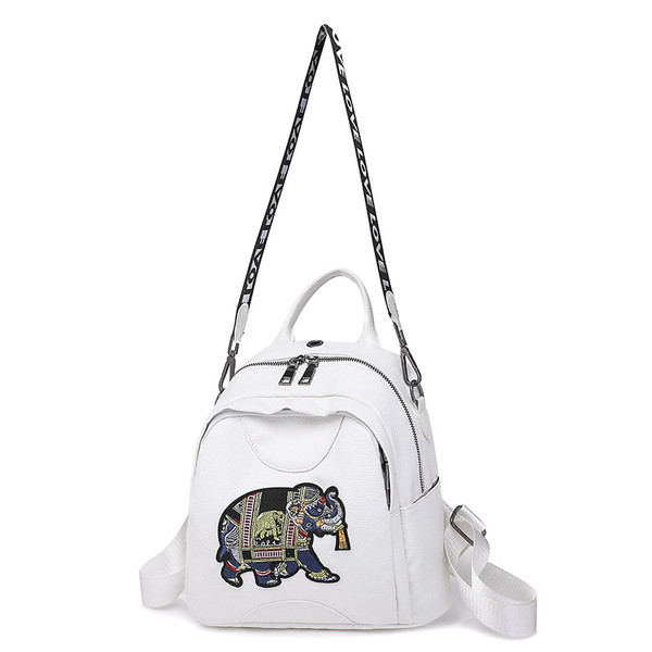 Női alkalmi hátizsák fehér és fekete hímzéssel