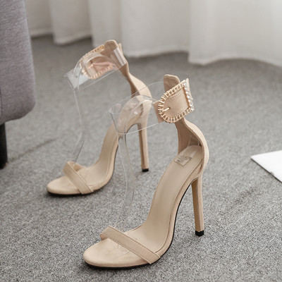 Elegáns női magas sarkú szandál bézs és fekete színben