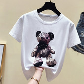 Modern női blúz rövid ujjú fehér színben, rátéttel