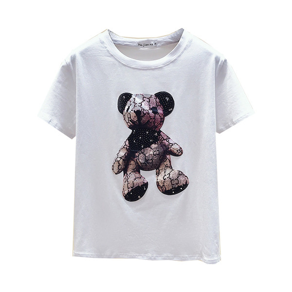 Modern női blúz rövid ujjú fehér színben, rátéttel