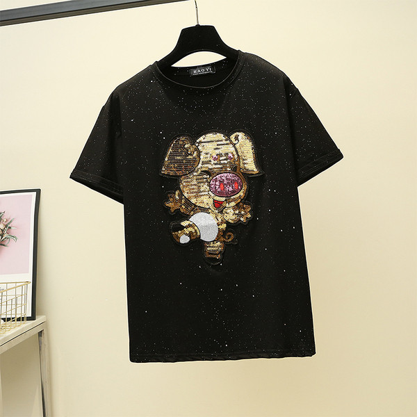 Modern női póló flitterekkel és rátéttel, két színben