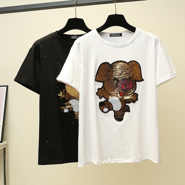 Modern női póló flitterekkel és rátéttel, két színben