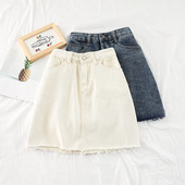 Fusta de denim de dama in alb si albastru