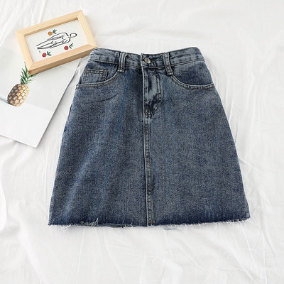 Fusta de denim de dama in alb si albastru