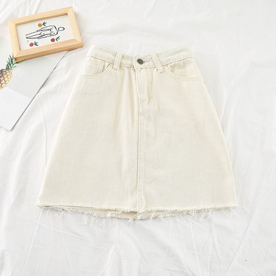 Fusta de denim de dama in alb si albastru