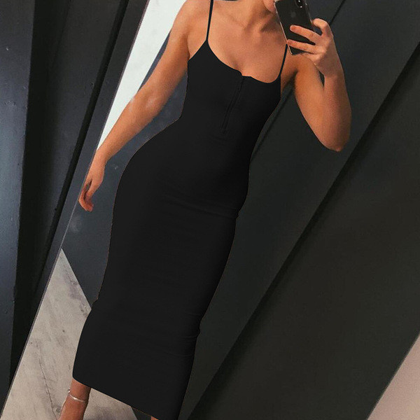 Alkalmi női ruha vékony pántokkal, cipzárral több színben