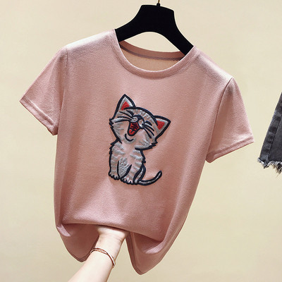 Modern női póló rátéttel és hímzéssel, két színben