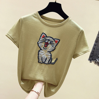 Modern női póló rátéttel és hímzéssel, két színben