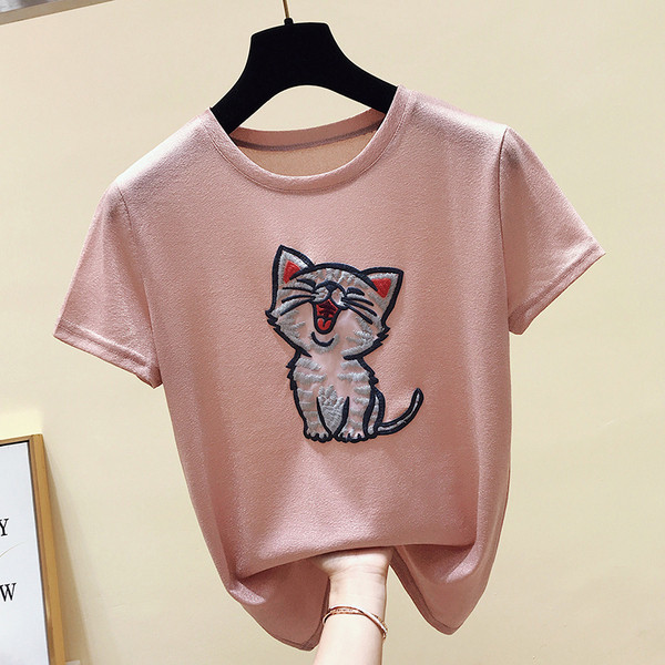 Modern női póló rátéttel és hímzéssel, két színben