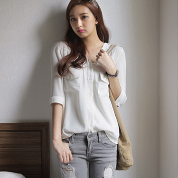 Modern női ing fehér zsebbel