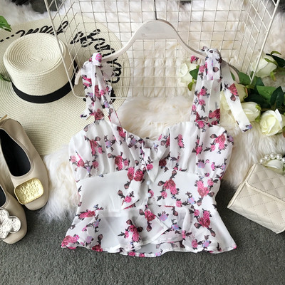 Modern női rövid felső, virágmintával