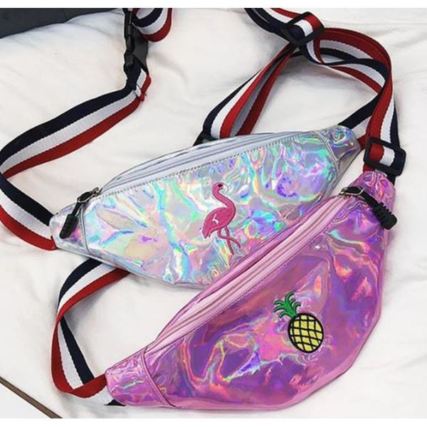 Geanta de dama de ultima generatie pentru talie cu broderie colorata