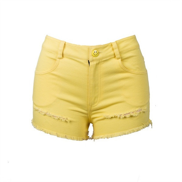 Модерни дамски къси панталони с апликация в жълт цвят 