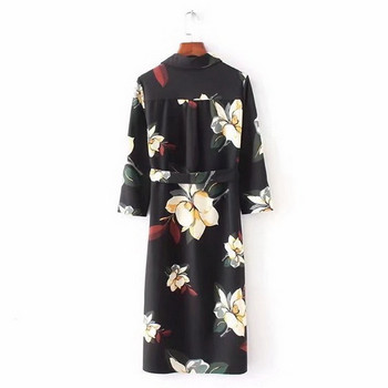 Rochie elegantă de damă cu model floral și decolteu în V