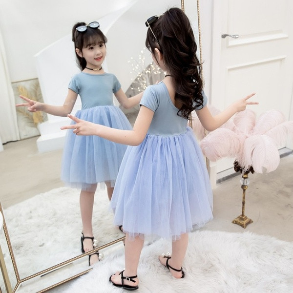 Rochie moderna pentru copii in trei culori cu maneci scurte si decolteu O