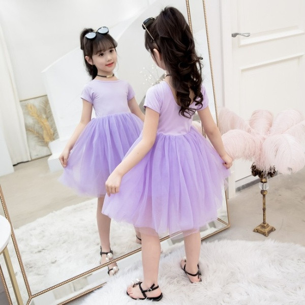 Rochie moderna pentru copii in trei culori cu maneci scurte si decolteu O