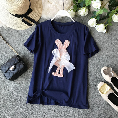 Modern női póló rövid ujjú, szalagdíszítéssel