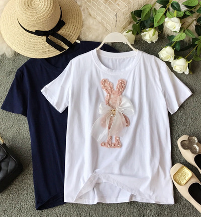 Modern női póló rövid ujjú, szalagdíszítéssel