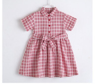 Rochie copii in carouri in doua culori cu maneci scurte si nasturi