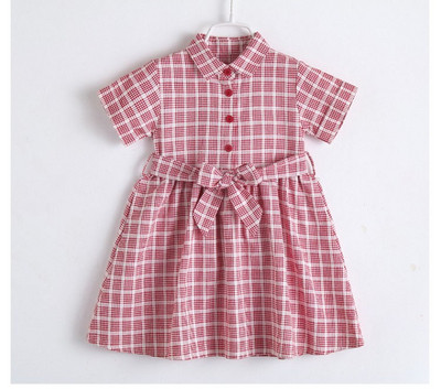 Rochie copii in carouri in doua culori cu maneci scurte si nasturi