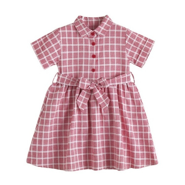 Rochie copii in carouri in doua culori cu maneci scurte si nasturi