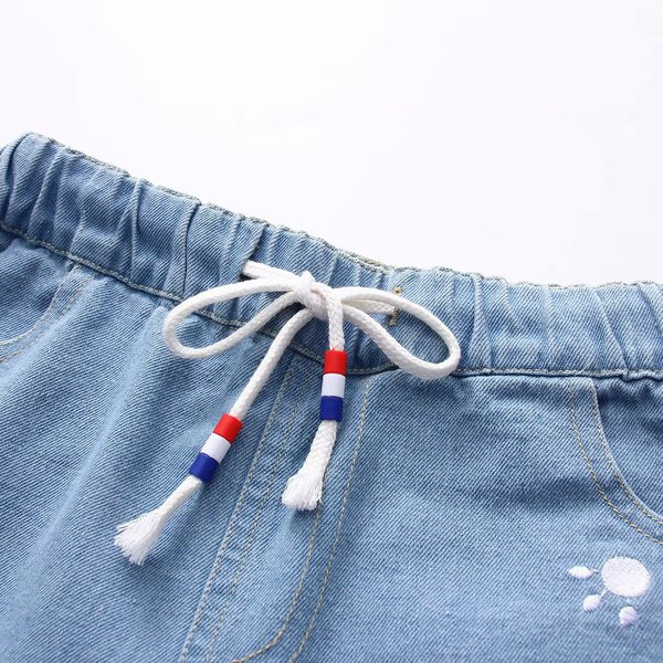 Hétköznapi női rövidnadrág nyakkendővel és hímzéssel, két színben