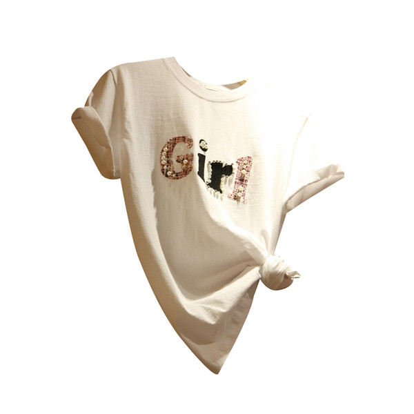 Modern női póló gyöngyökkel és felirattal három színben