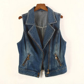 Női farmermellény V-nyakú kék színben