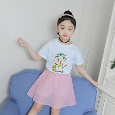 Set copii pentru fete in trei culori din doua parti - tricou si fusta