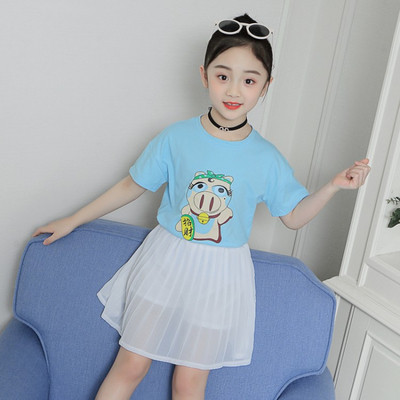 Set copii pentru fete in trei culori din doua parti - tricou si fusta