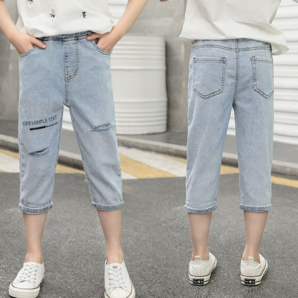 Blugi copii moderni pentru fete cu inscriptii si buzunare