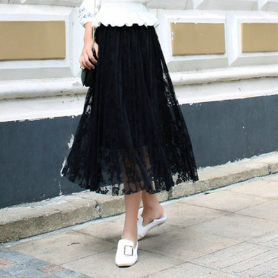 Дамска стилна плисирана  пола с дантела в няколко цвята 