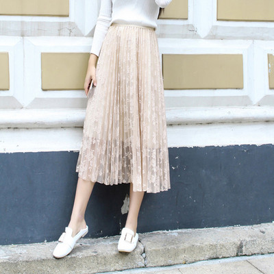 Дамска стилна плисирана  пола с дантела в няколко цвята 